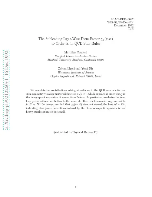The Subleading Isgur-Wise Form Factor $chi_3(vcdot v')$ to Order $alpha_s$ in QCD Sum Rules
