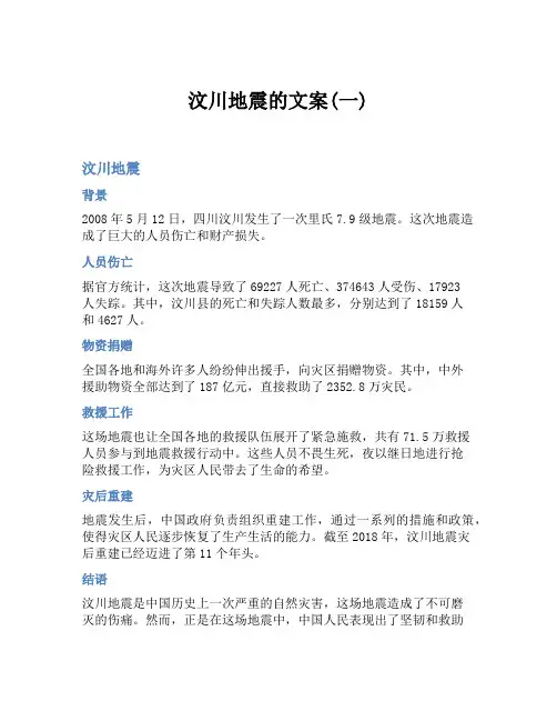 汶川地震的文案(一)