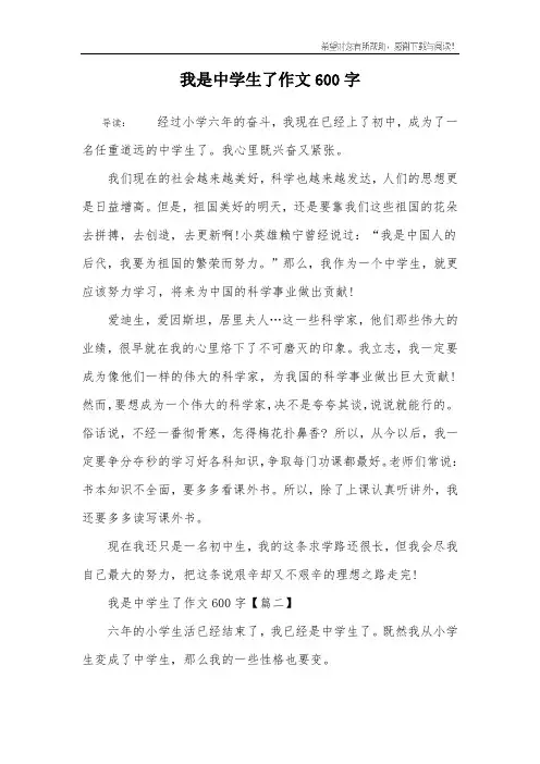我是中学生了作文600字