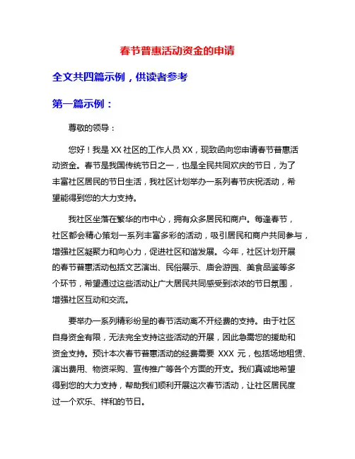春节普惠活动资金的申请