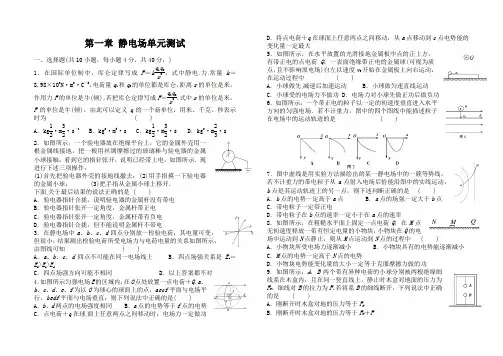 2019年高一物理人教版选修3-1  第一章 静电场单元测试卷
