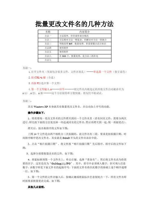 windows 中 批量更改文件名的几种方法