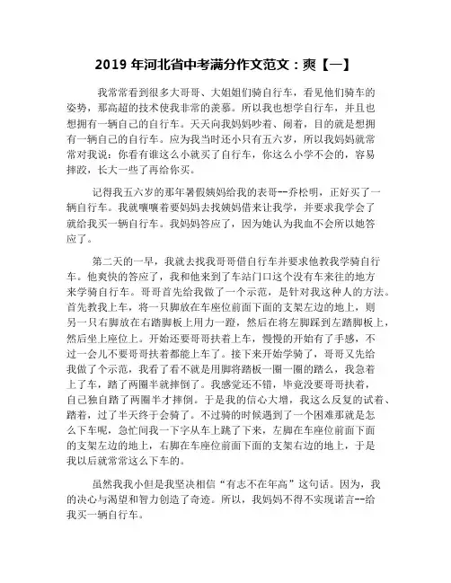 2019年河北省中考满分作文范文：爽【一】