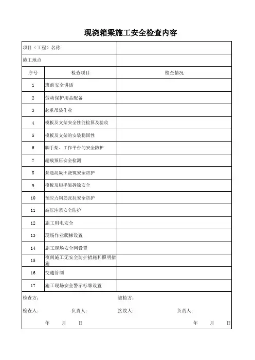 现浇箱梁施工安全检查内容