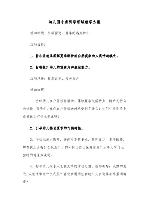 幼儿园小班科学领域教学方案（六篇）