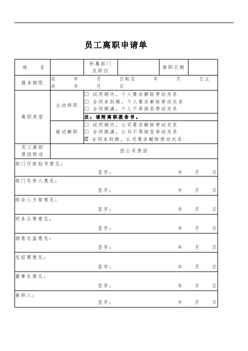 员工离职单(模板)