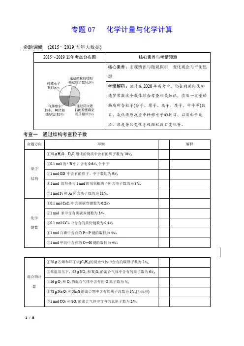 专题02   化学计量与化学计算