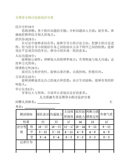 无领导小组讨论面试评分表