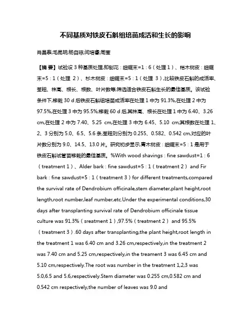 不同基质对铁皮石斛组培苗成活和生长的影响