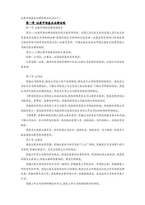 证券市场基本法律法规知识点