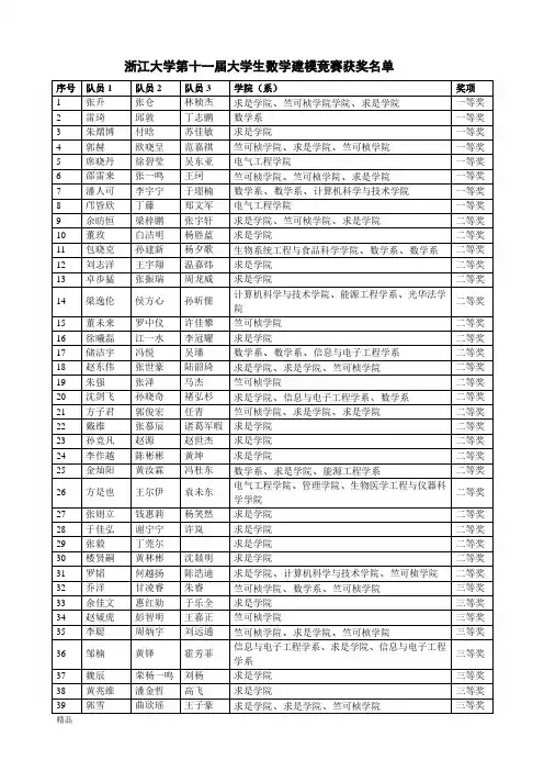 浙江大学第十一届大学生数学建模竞赛获奖名单培训课件.doc