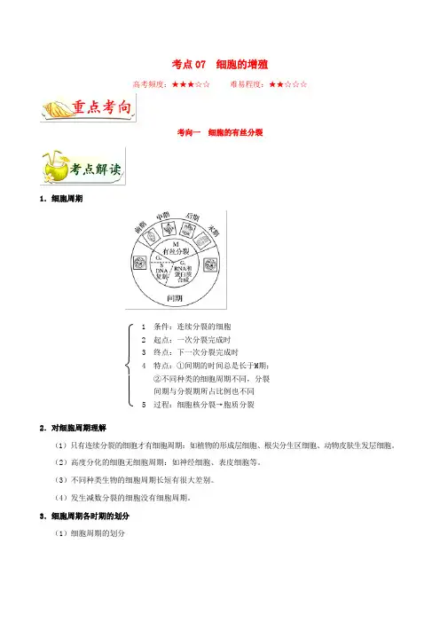 浙江新高考备战2020版高考生物考点一遍过07细胞的增殖(含解析)