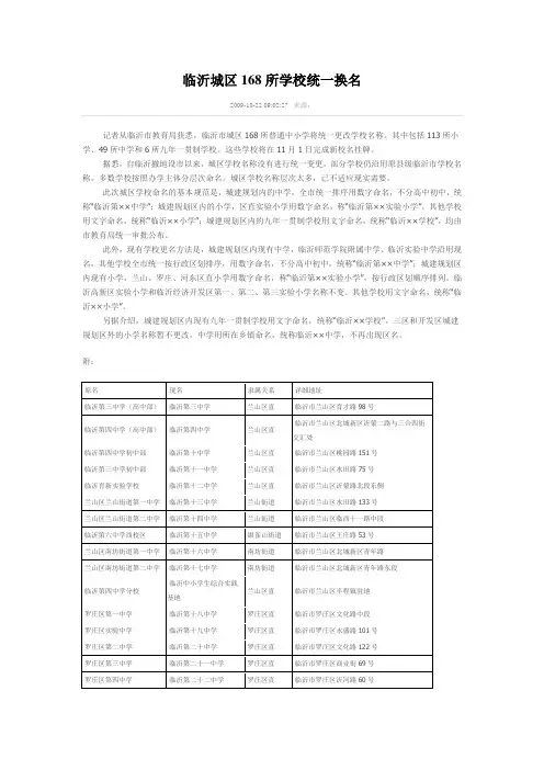 临沂城区168所学校统一换名