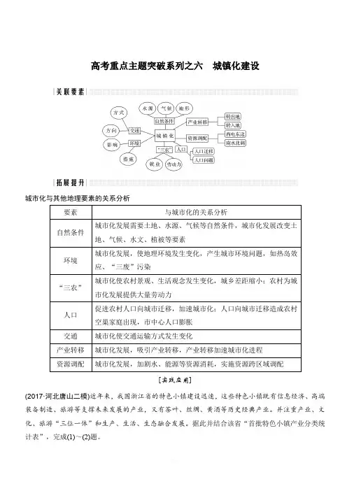 全国通用2018版高考地理二轮专题复习：高考重点主题突破系列之六 城镇化建设(含答案)