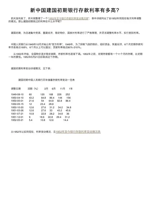 新中国建国初期银行存款利率有多高？