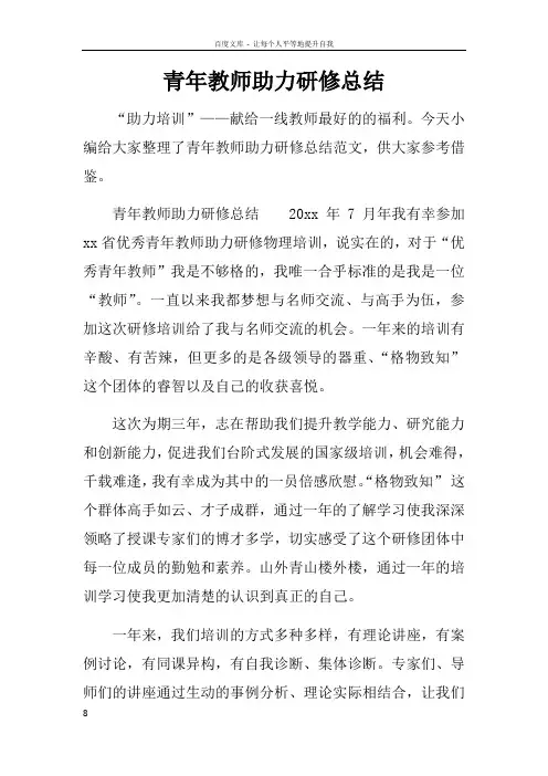 青年教师助力研修总结