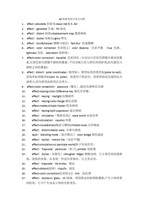 AE特效常用中英文对照