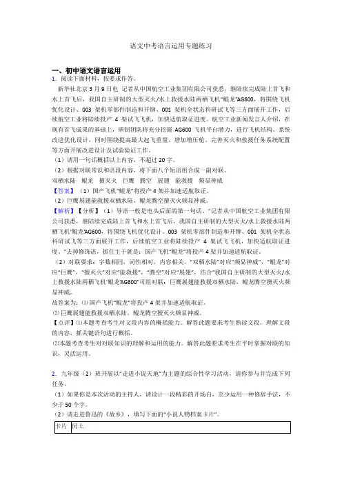 语文中考语言运用专题练习