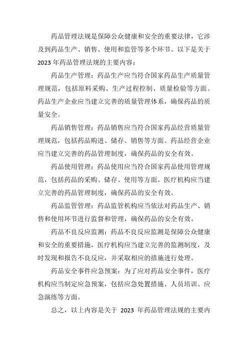 2023年药品管理法规