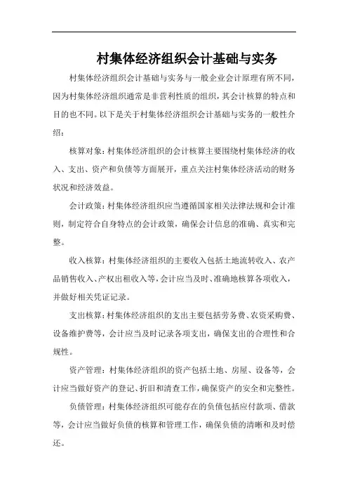 村集体经济组织会计基础与实务