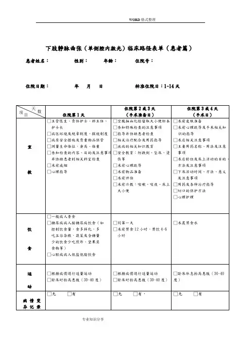 普外科单病种护理临床路径表单护理篇患者篇