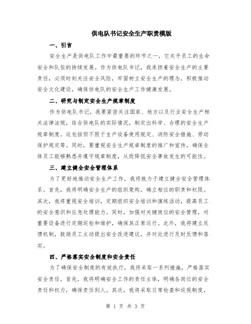 供电队书记安全生产职责模版