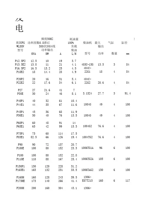 发电机与锅炉参数表