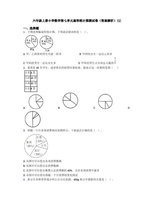 六年级上册小学数学第七单元扇形统计图测试卷(答案解析)(1)