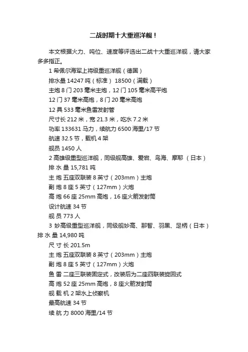 二战时期十大重巡洋舰！