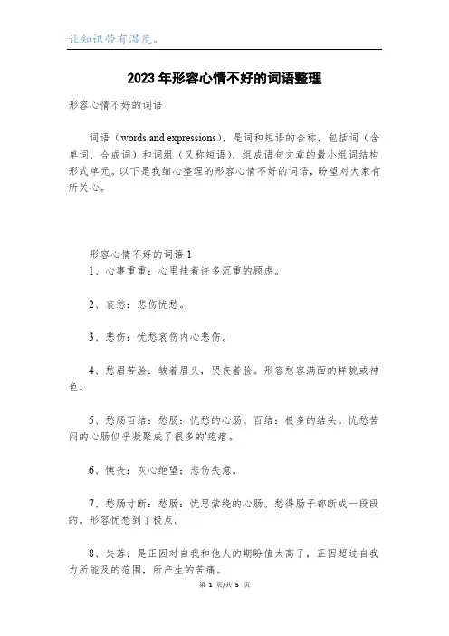2023年形容心情不好的词语整理