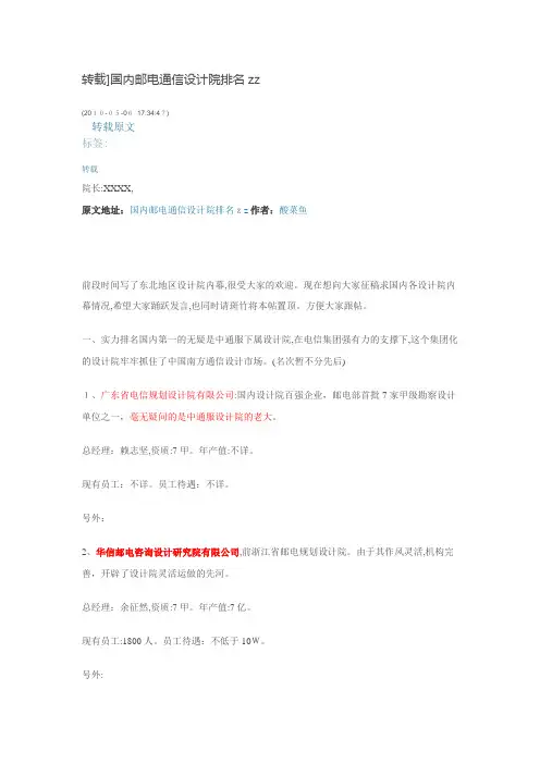 国内邮电通信设计院排名