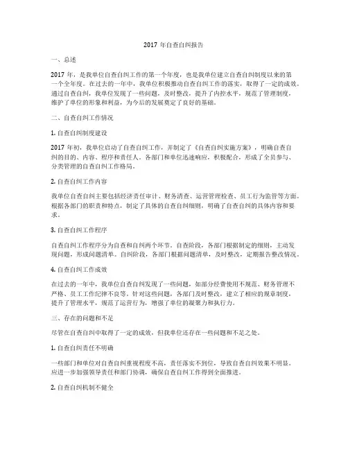 2017年自查自纠报告