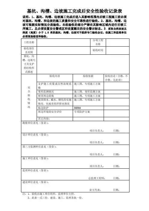 基坑,沟槽,边坡,验收验收记录表