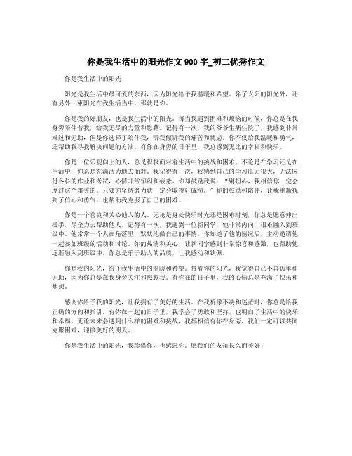 你是我生活中的阳光作文900字_初二优秀作文