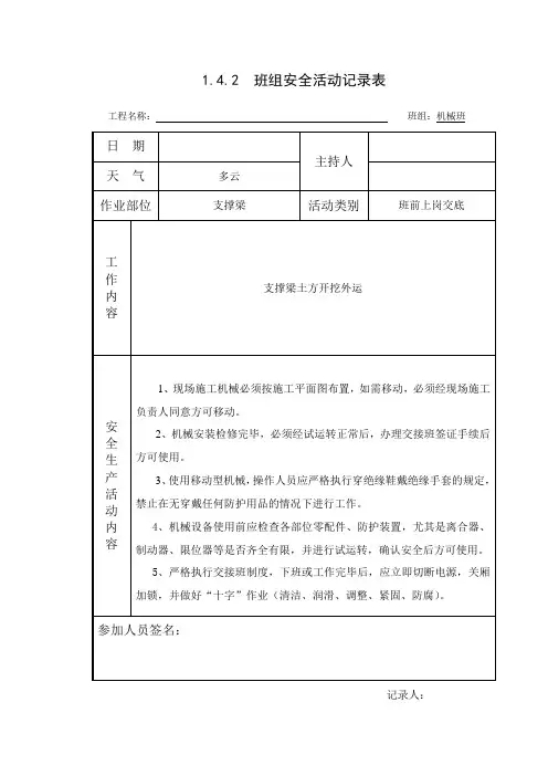 1.4.2  班组安全活动记录表