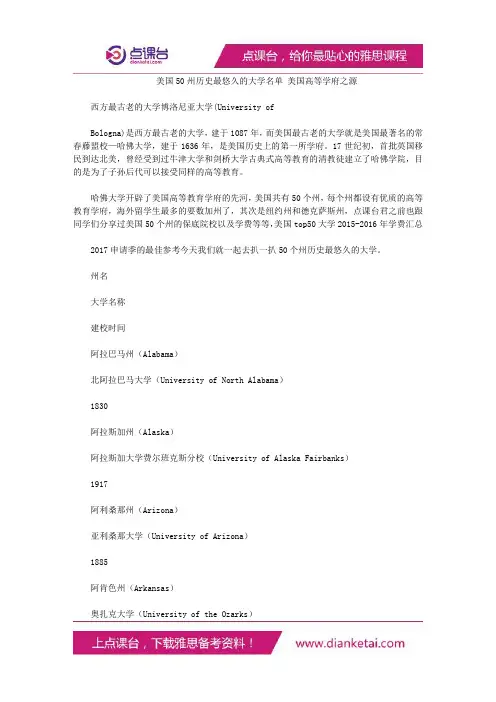 美国50州历史最悠久的大学名单美国高等学府之源