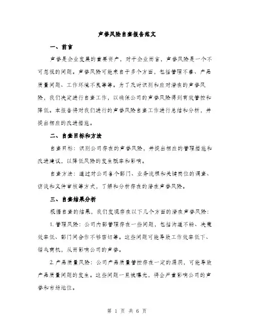 声誉风险自查报告范文（二篇）