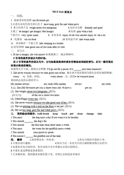 七年级下册英语(苏教版七年级)7BU8 Task语言点