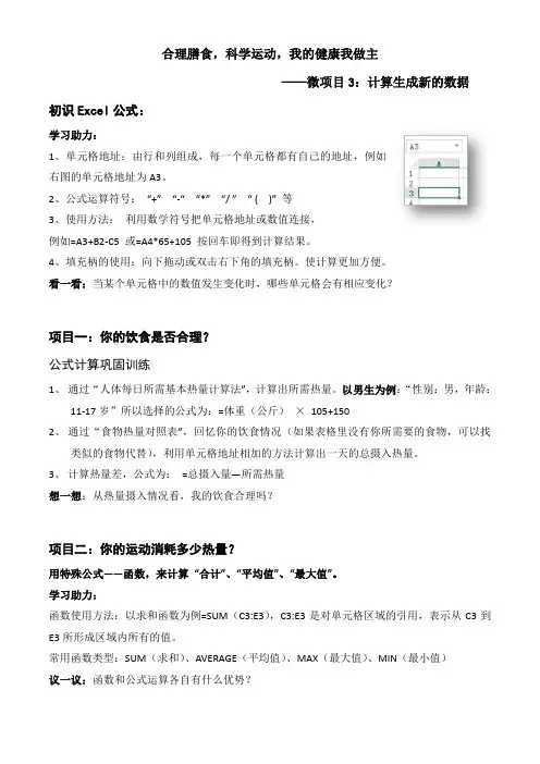 初中信息技术优质课学案 Excel使用公式、函数计算生成新的数据 学案