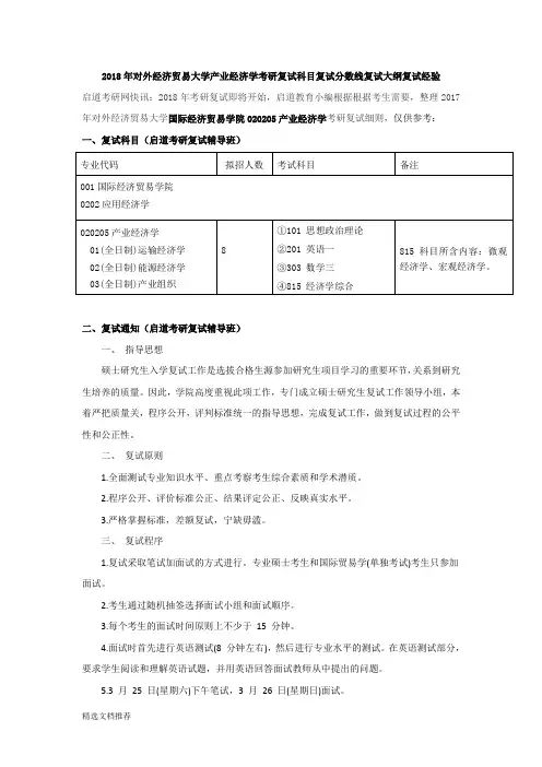 新版2018年对外经济贸易大学产业经济学考研复试科目复试分数线复试大纲复试经验235.doc