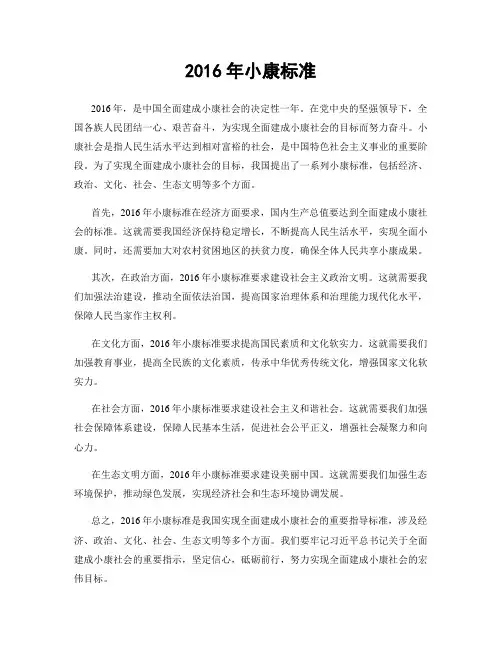2016年小康标准