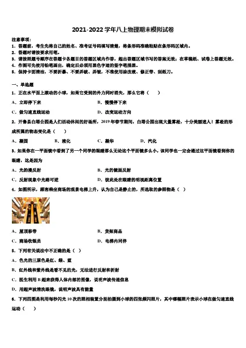 2021-2022学年湖南省师大附中学物理八上期末经典试题