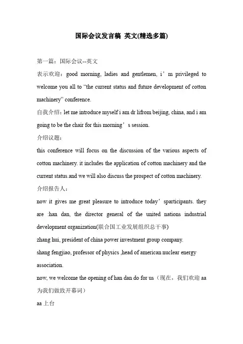 国际会议发言稿 英文(精选多篇)