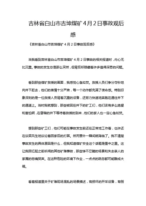 吉林省白山市吉坤煤矿4月2日事故观后感