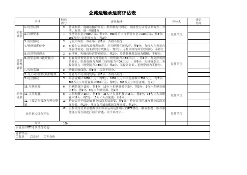 运输承运商评估表