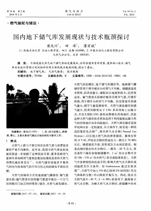 国内地下储气库发展现状与技术瓶颈探讨