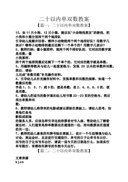 二十以内单双数教案