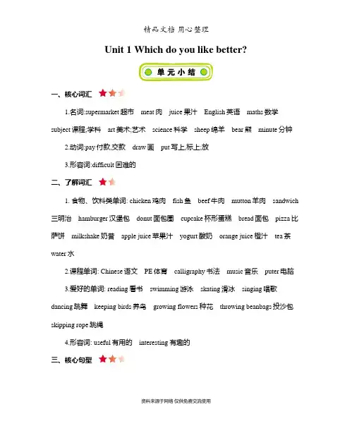 北京课改版五年级上册小学英语 Unit 1 单元知识点小结