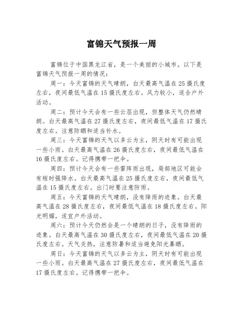 富锦天气预报一周