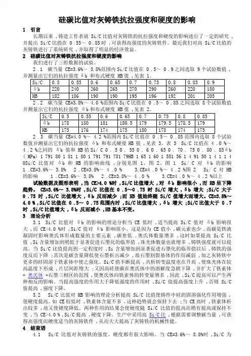 硅碳比值对灰铸铁抗拉强度和硬度的影响